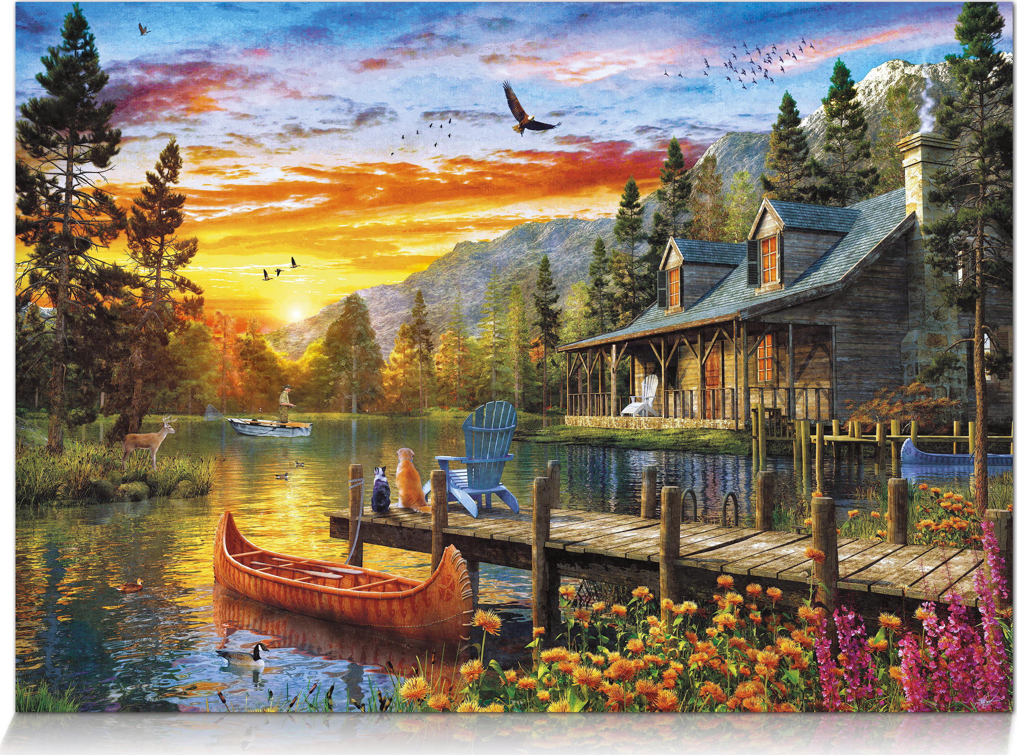 Puzzle Vaurioitunut laatikko Sunset On The Mountain Lake 2000