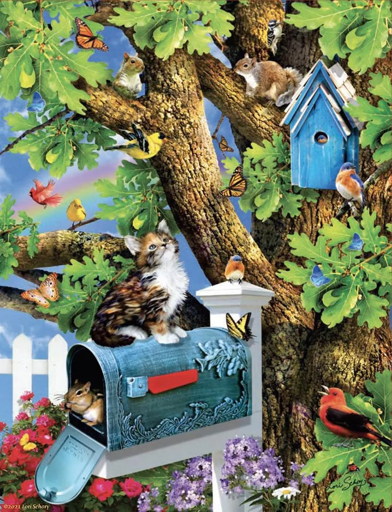 Puzzle Kitty and Birdhouse