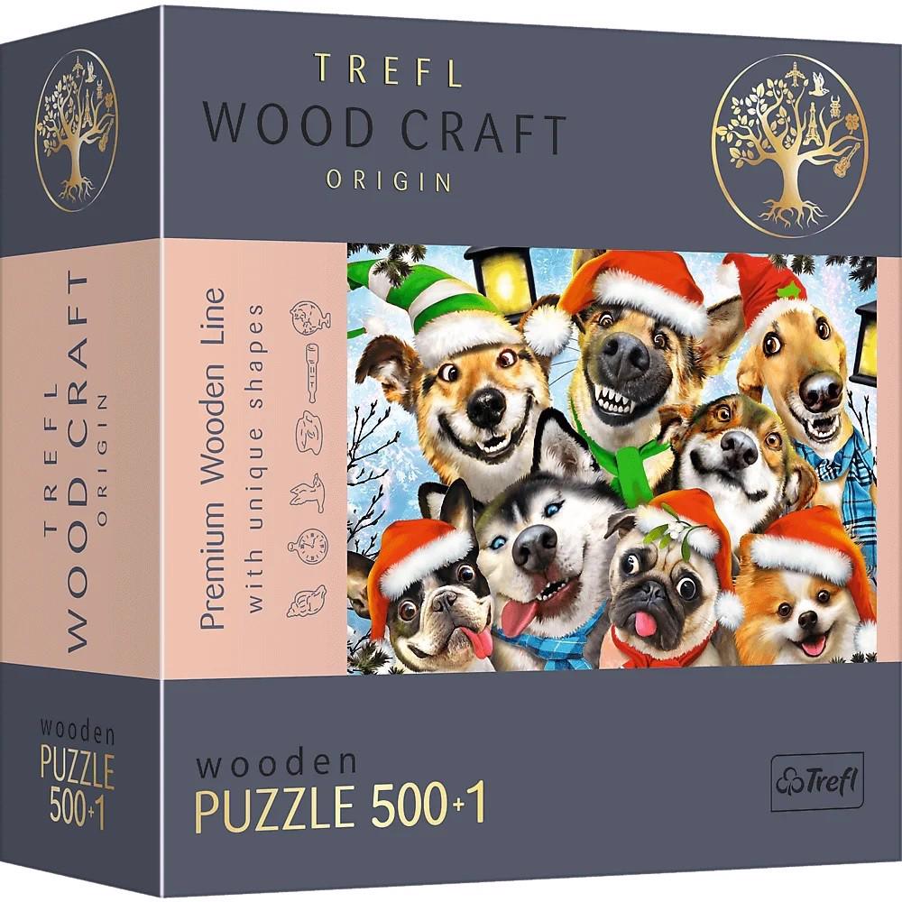 Puzzle Božični leseni psi