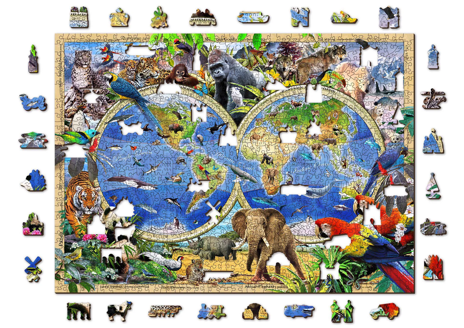Puzzle Reino Animal Mapa de madera