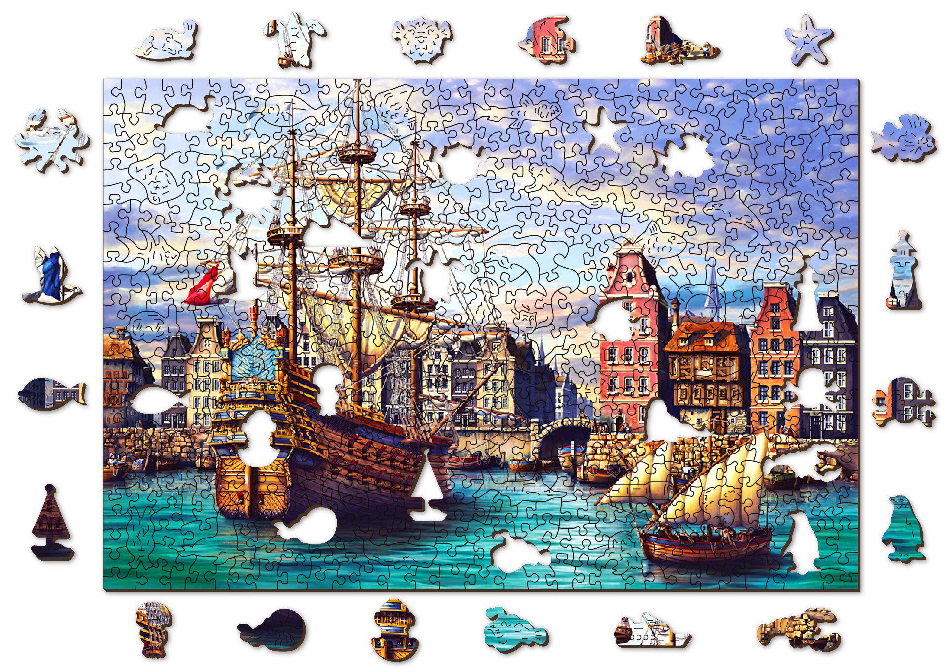 Puzzle Old Ships in Harbour - wooden