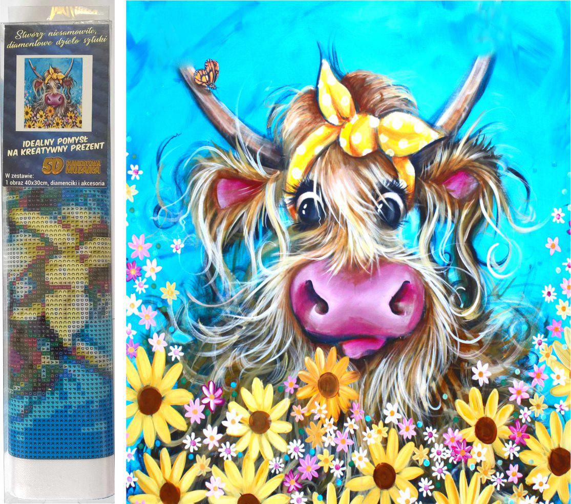 Puzzle Diamond Painting A cow with a bow 30x40cm