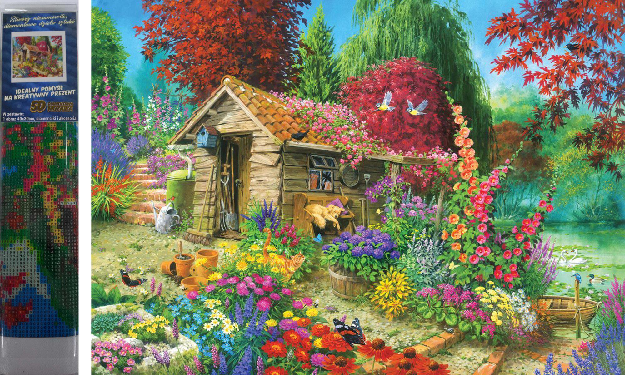 Puzzle Diamantový obraz: Domček v záhrade 30x40cm