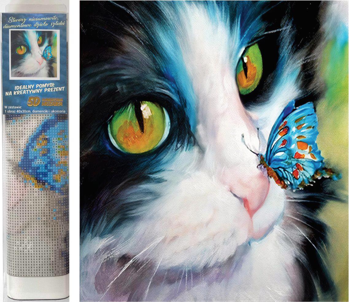 Puzzle Diamond Painting Kitten met een vlinder 30x40cm