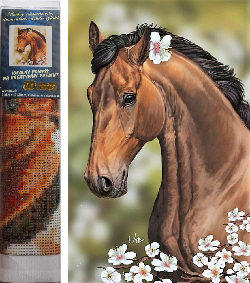 Puzzle Diamantna slika Kôň s kvetinami 30x40cm