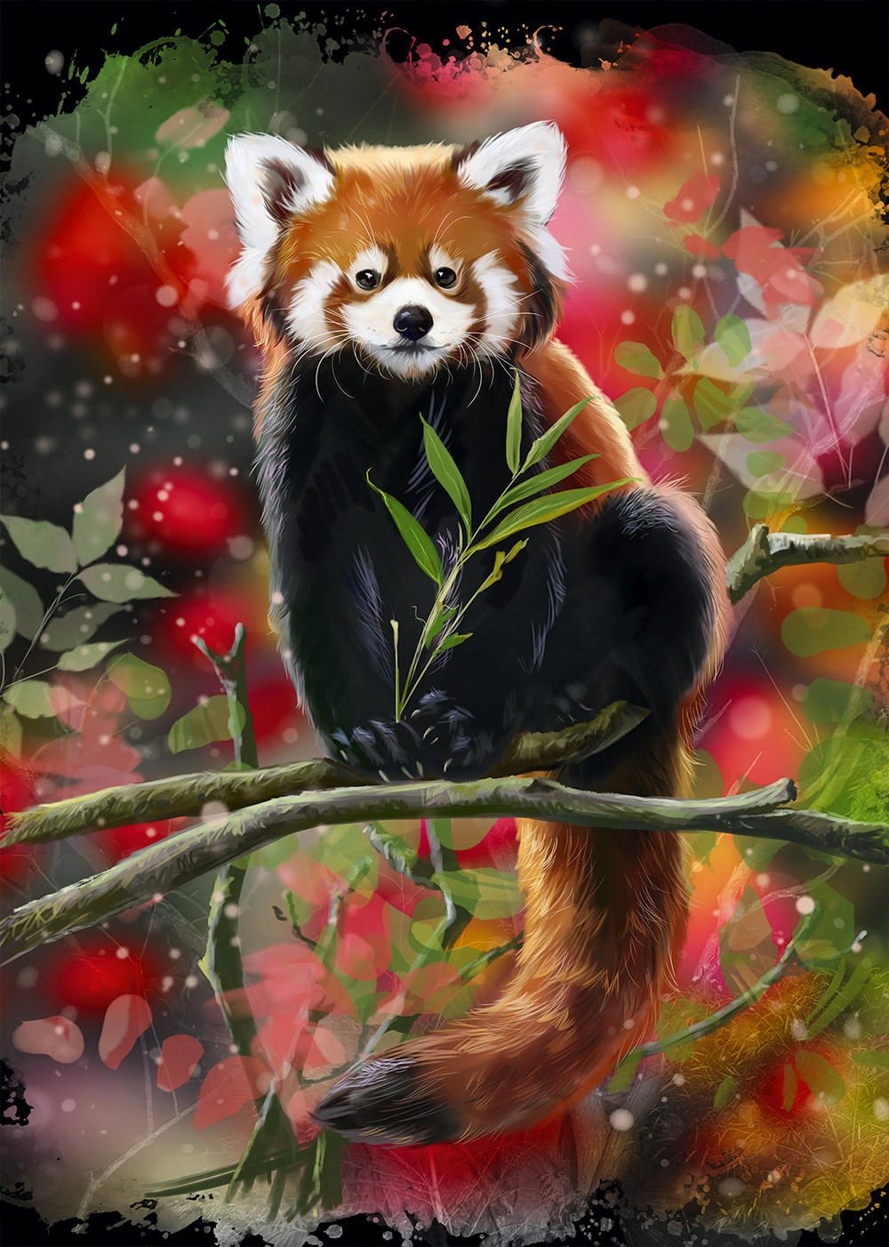 Puzzle Panda Roșu Se Așează Pe O Ramă