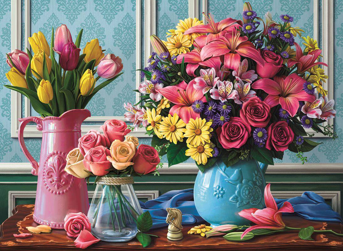 Puzzle Blumen in Vasen