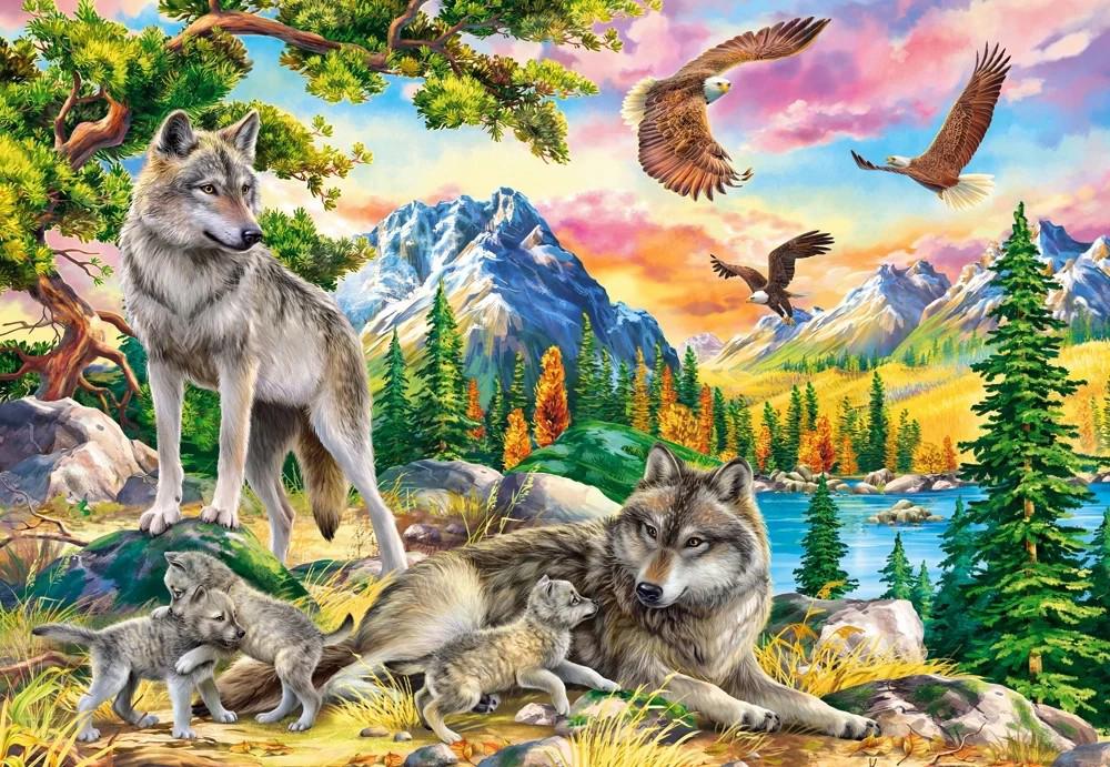 Puzzle Wolf family and eagles
