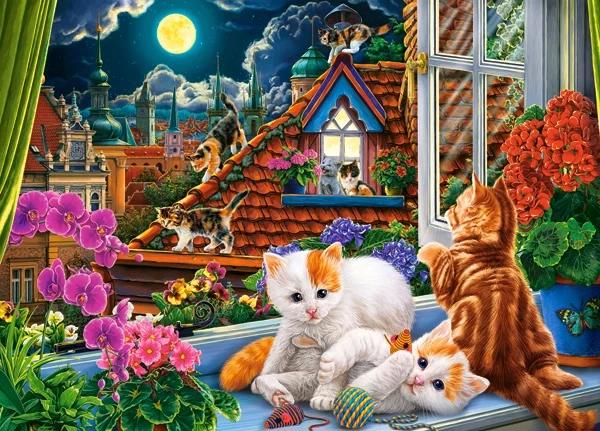 Puzzle Kätzchen auf dem Dach