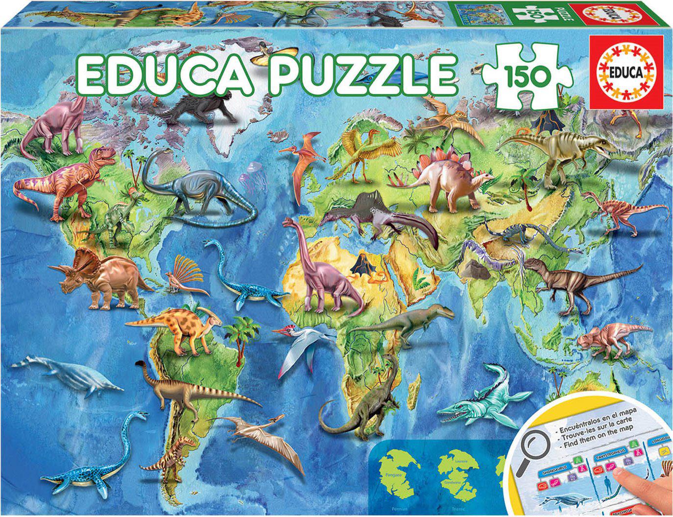 Puzzle Mapa svijeta s dinosaurima 150 dielika