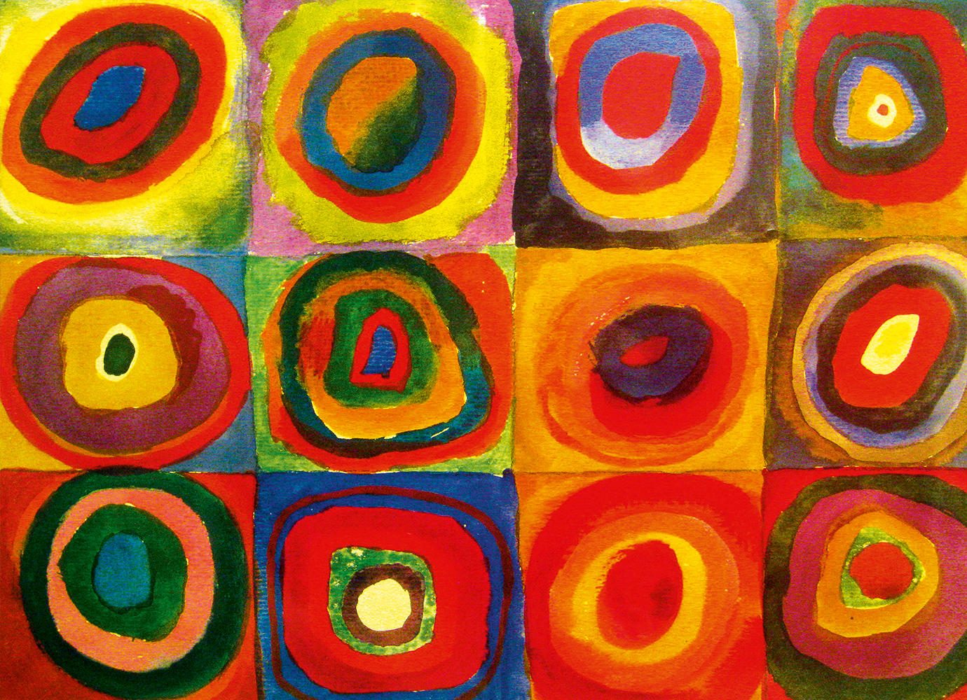 Puzzle Kandinsky: Studiu de culoare: pătrate cu cercuri concentrice 300XXL