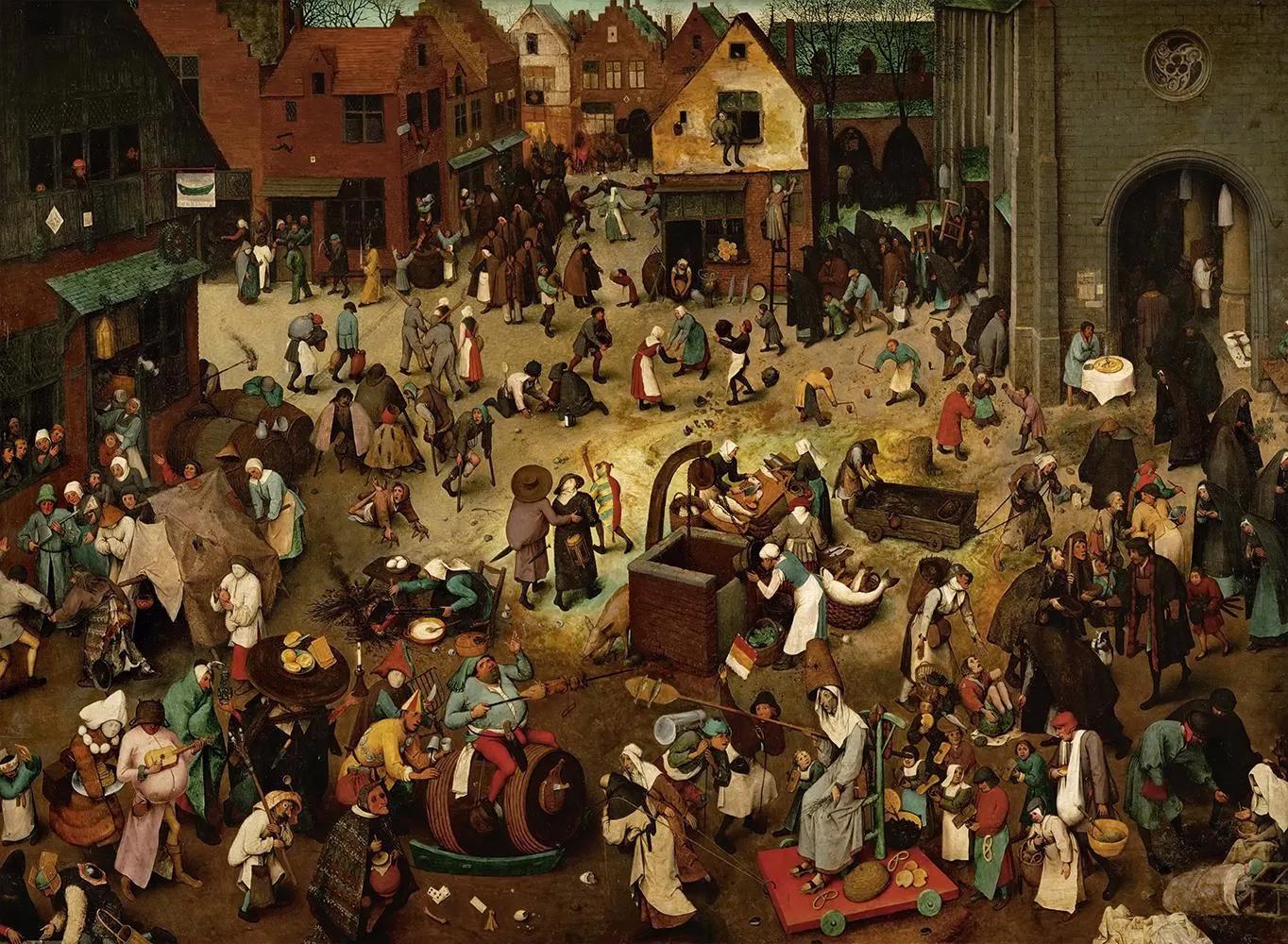 Puzzle Повредена кутия Brueghel - The Fight Between Carnival and Lent, 1559 - 4000 II