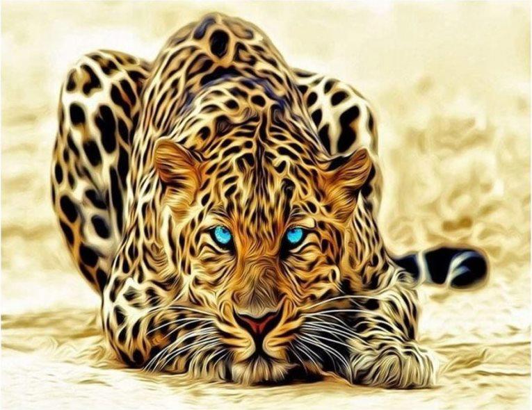 Puzzle Diamantový obraz: Číhajúci Leopard 30x40cm