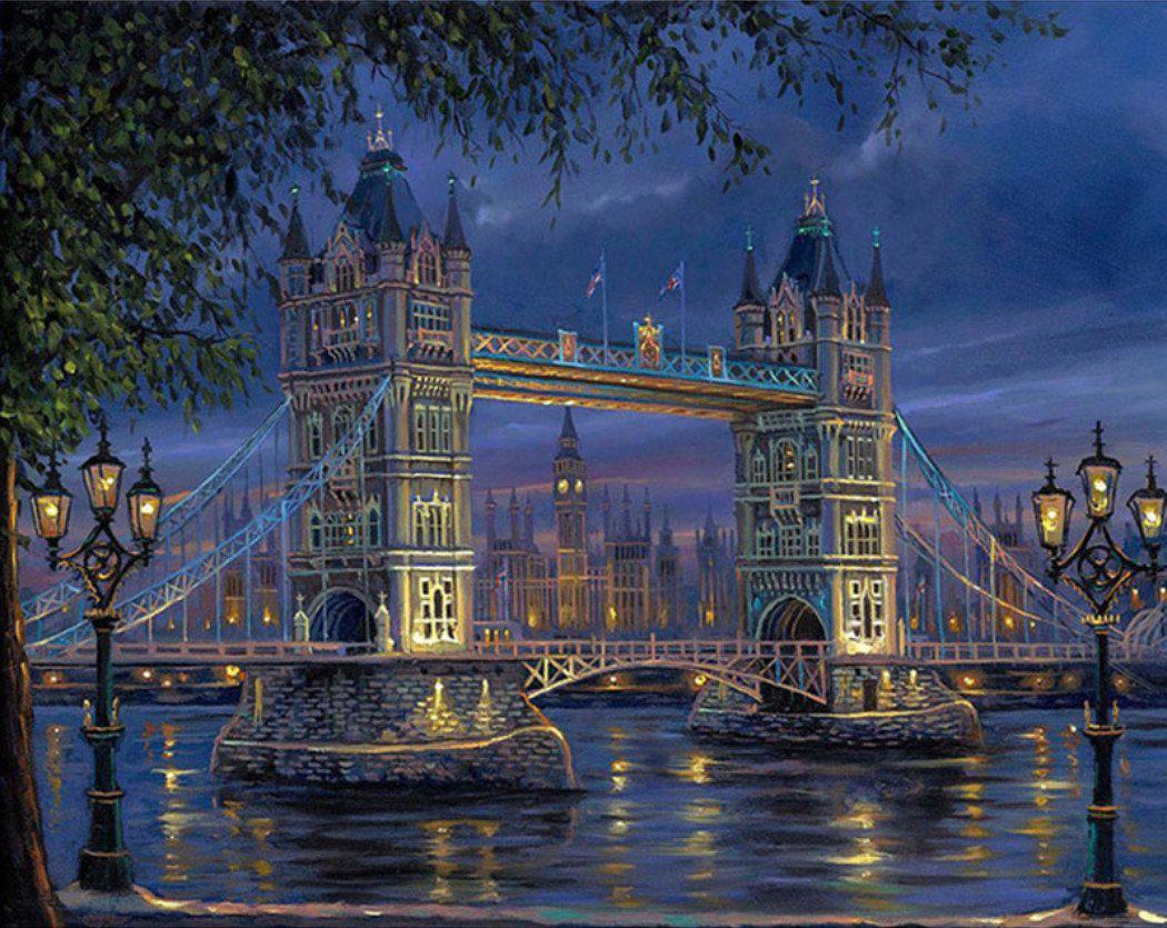 Puzzle Diamantový obraz: Tower Bridge v noci 30x40cm