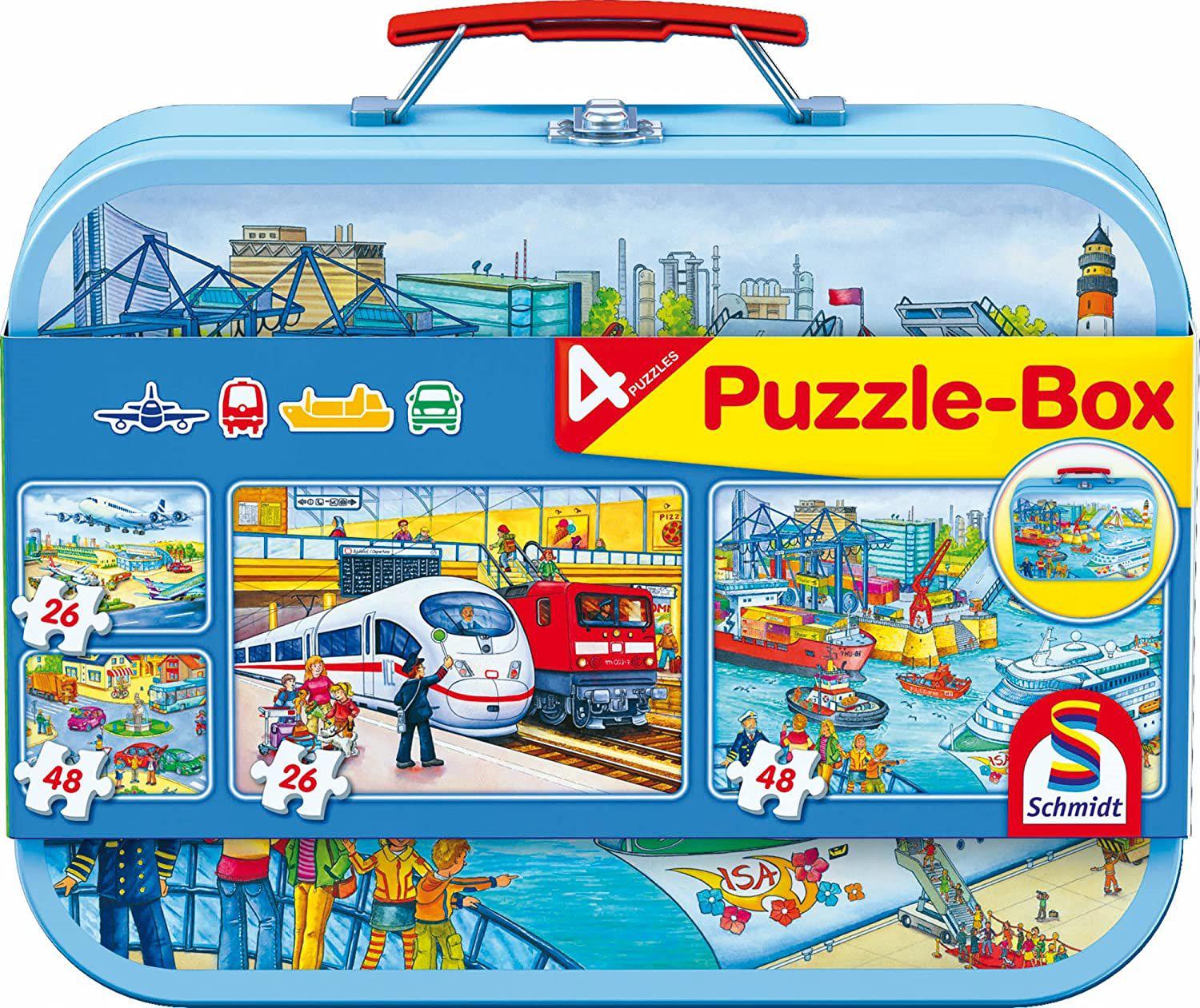Puzzle 4v1 Doprava v plechovom kufríku