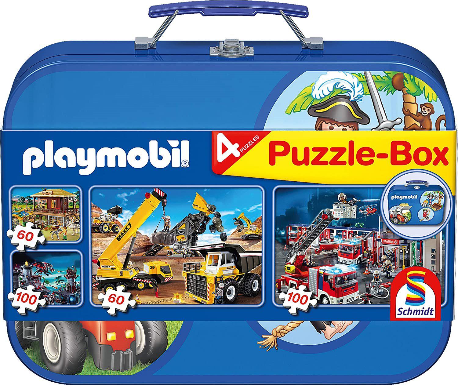 Puzzle 4in1 Playmobil v plechovom kufríku