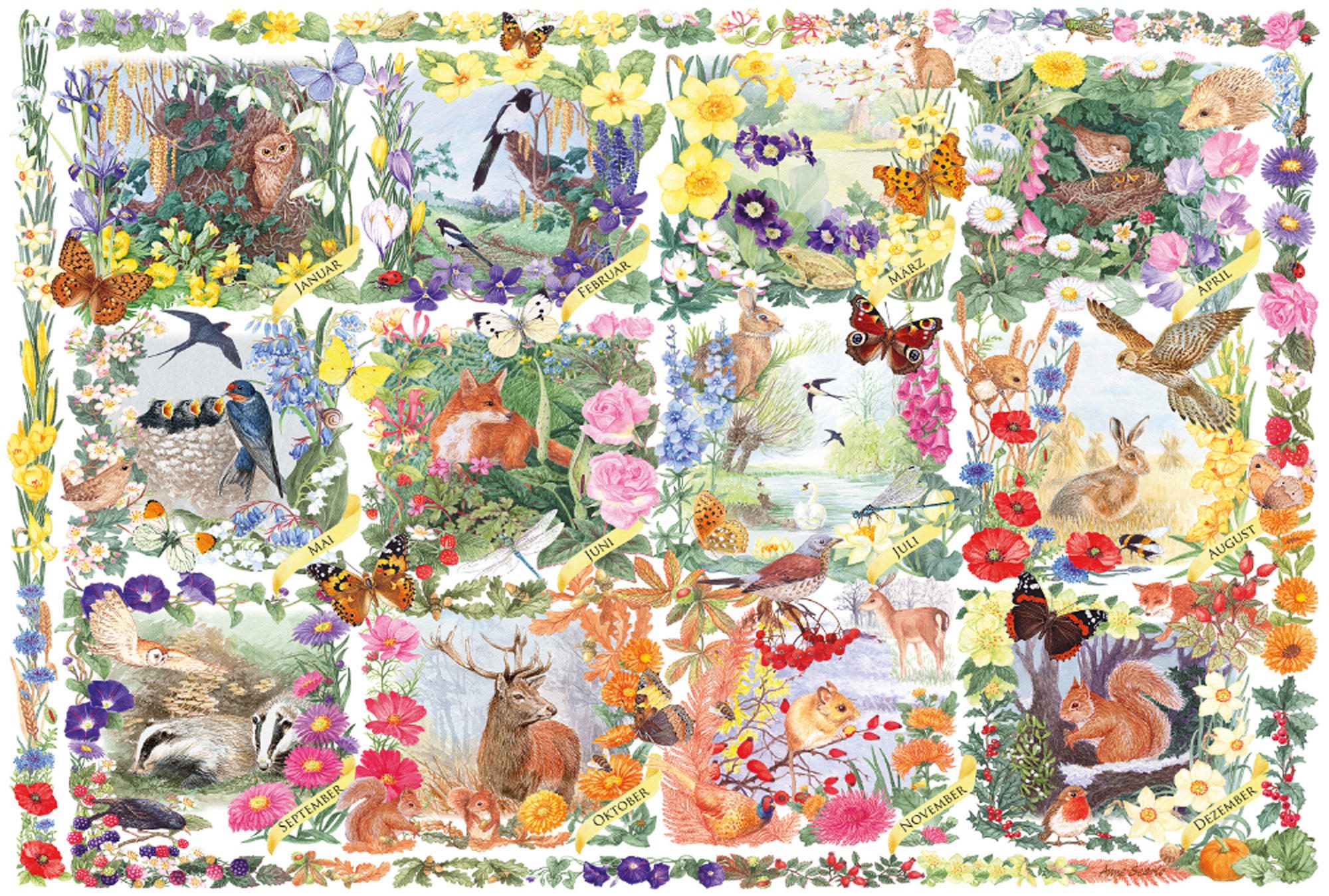 Puzzle Roční období se zvířaty a květinami