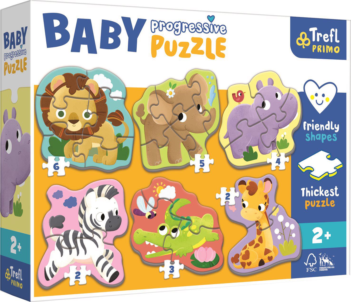 Puzzle Safári de quebra-cabeça progressivo 6v1 para bebês