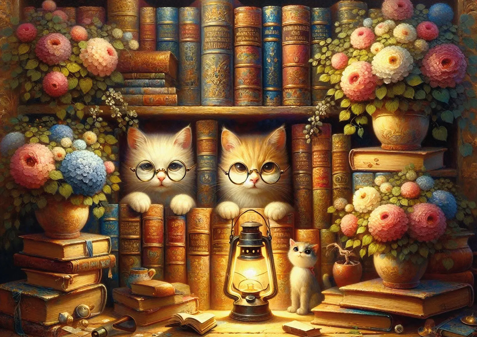 Puzzle La bibliothèque des chatons érudits