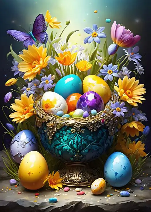 Puzzle Easter Eggs and Flowers