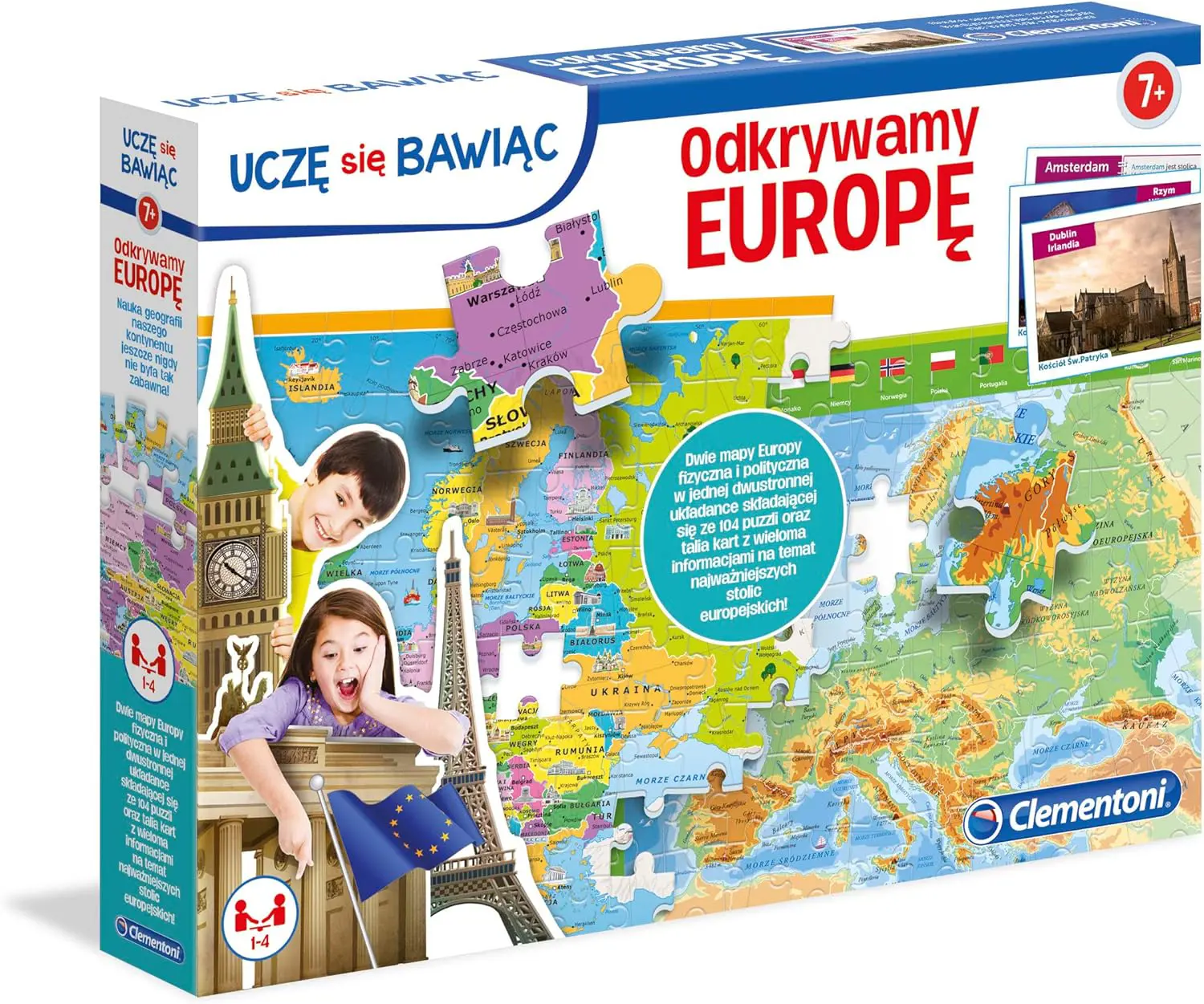 Puzzle Obojstranná mapa Európy (poľský jazyk)