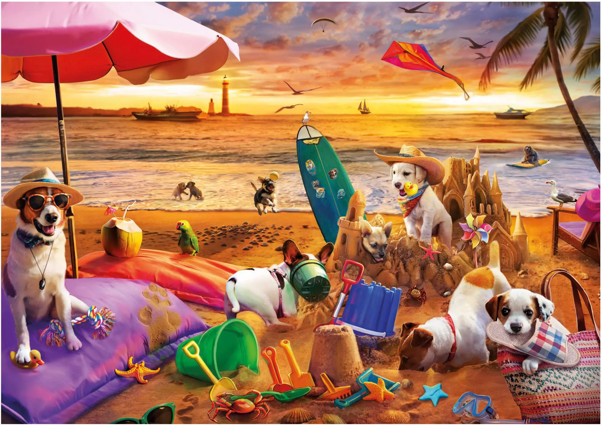 Puzzle Dogs Playing on the Beach