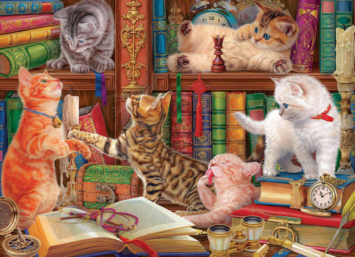Puzzle Mačići u knjižnici