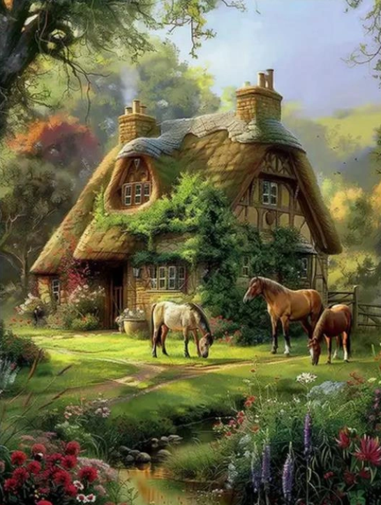 Puzzle Gyémántfestés: Erdei kabin 30x40 cm