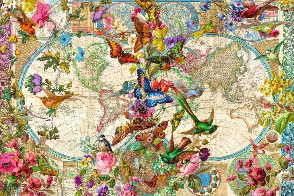 Puzzle Poškodený obal Mapa sveta motýľov