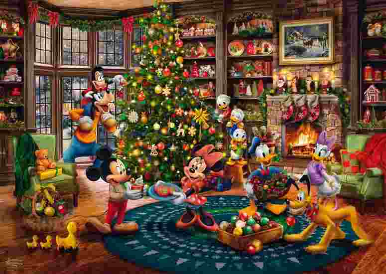 Puzzle Thomas Kinkade: Mickey en Minnie die de boom trimmen, 1 000