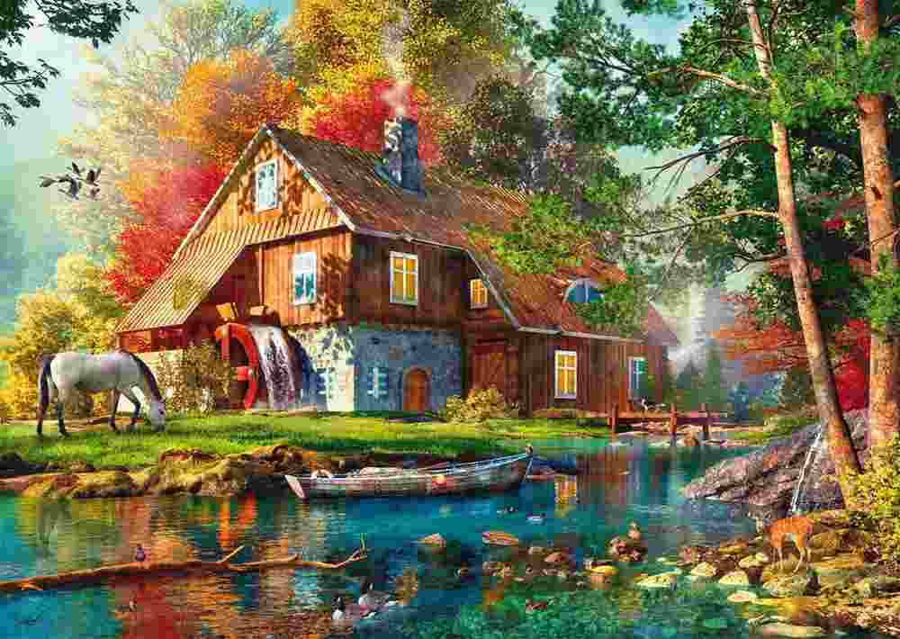 Puzzle Vodný mlyn na jeseň