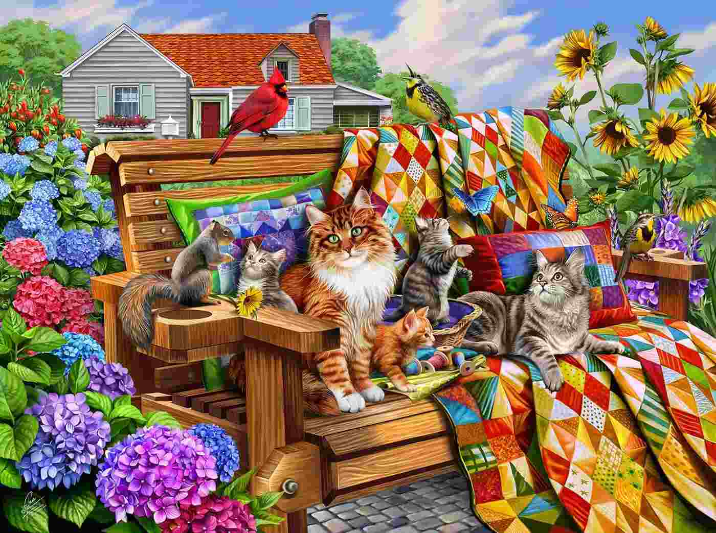 Puzzle Mačke in odeje