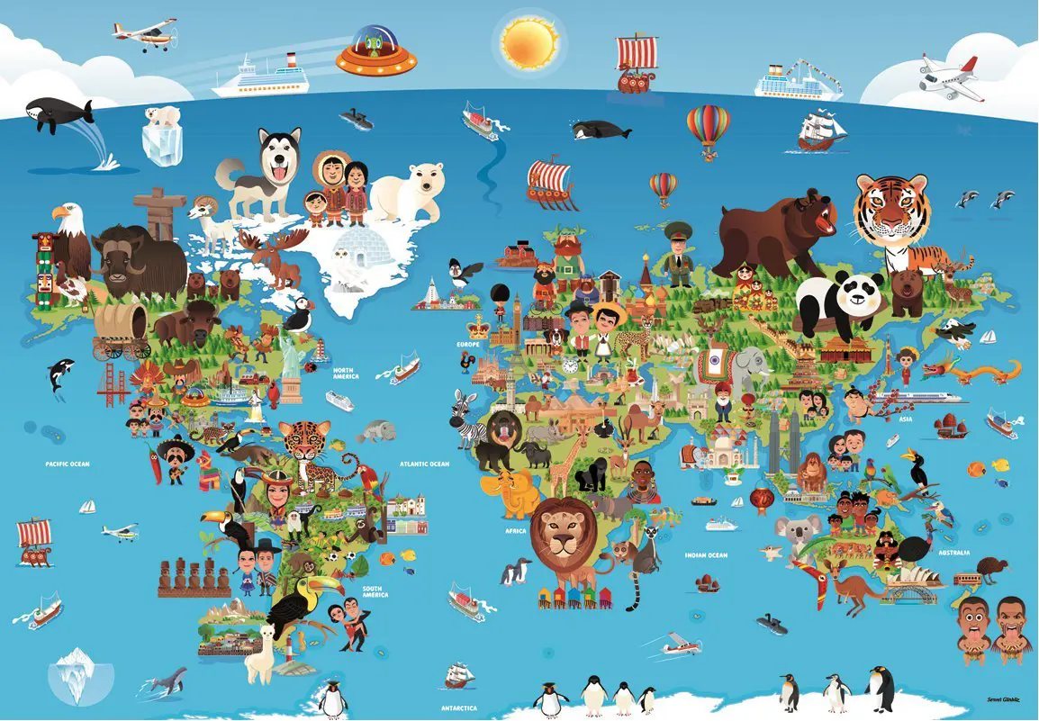 Puzzle Kreslená mapa sveta