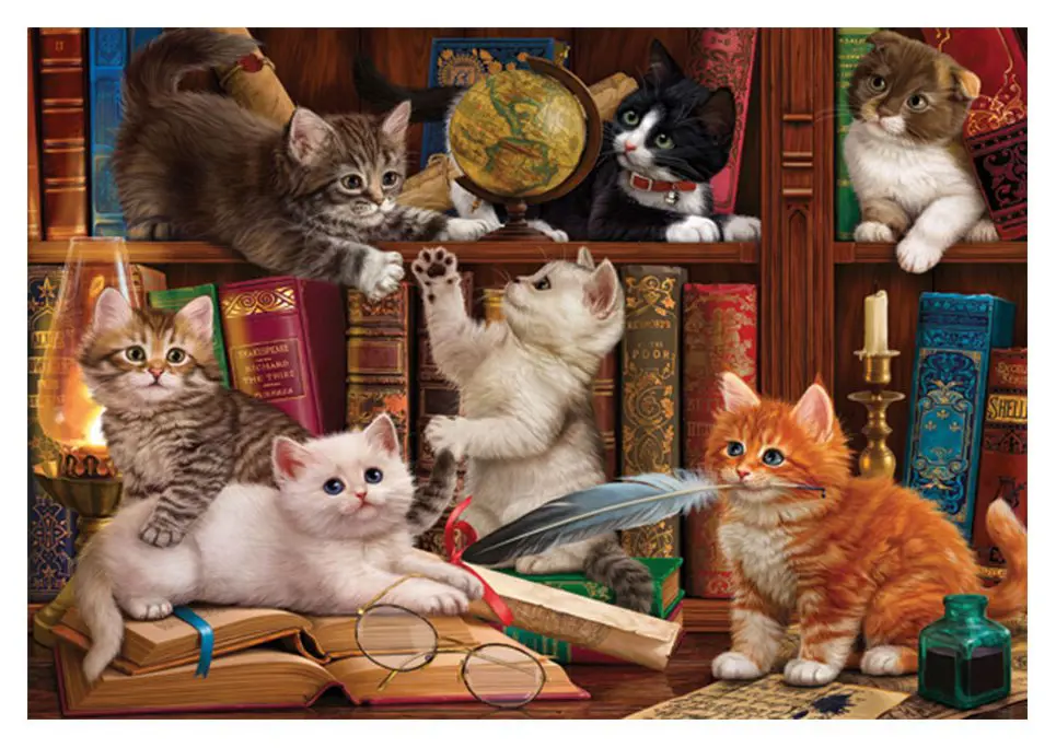 Puzzle Kittens in the Library