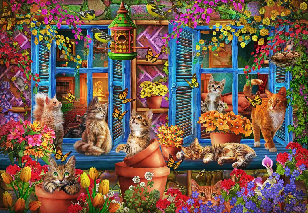 Puzzle Ciro Marchetti: Mačky na okennom parapete