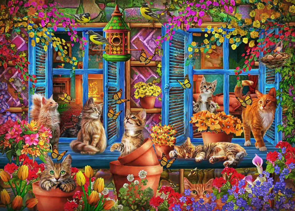 Puzzle Ciro Marchetti: Macskák az ablakpárkányon