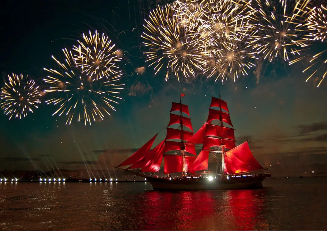 Puzzle Fireworks around Sailboat