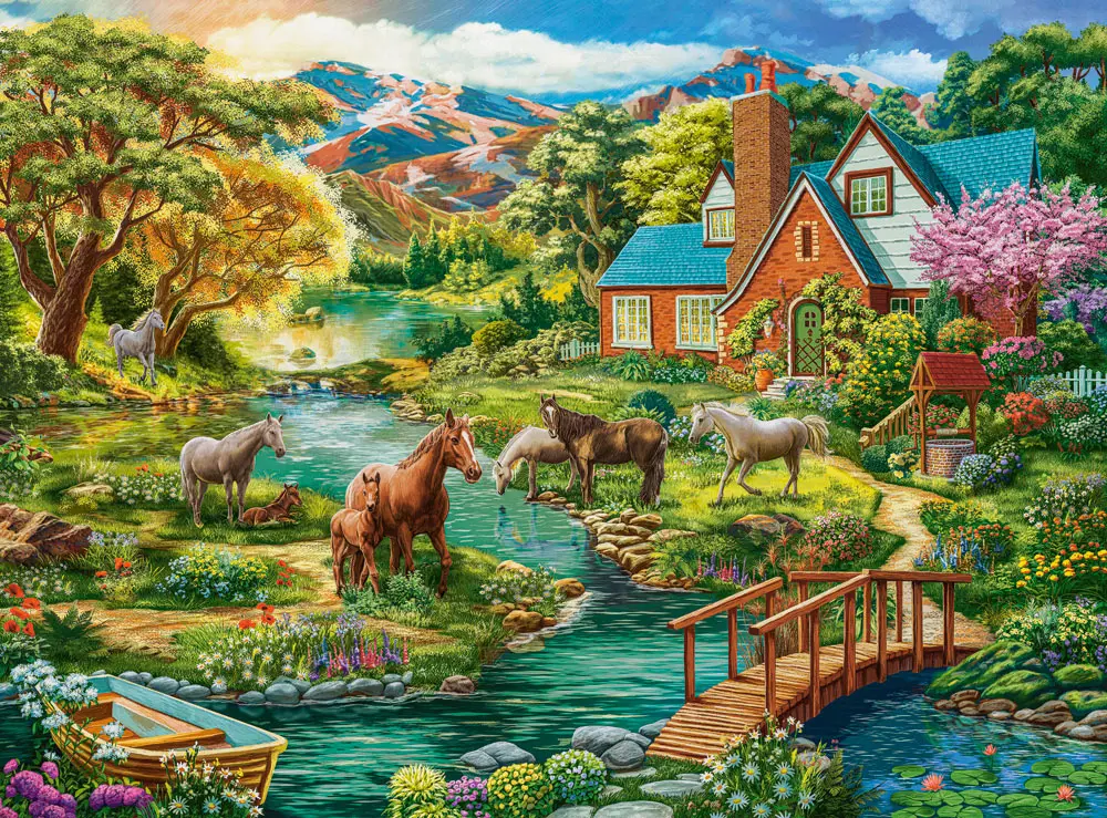 Puzzle Idylický dom s koňmi