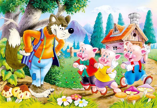 Puzzle Three pigs with wolves