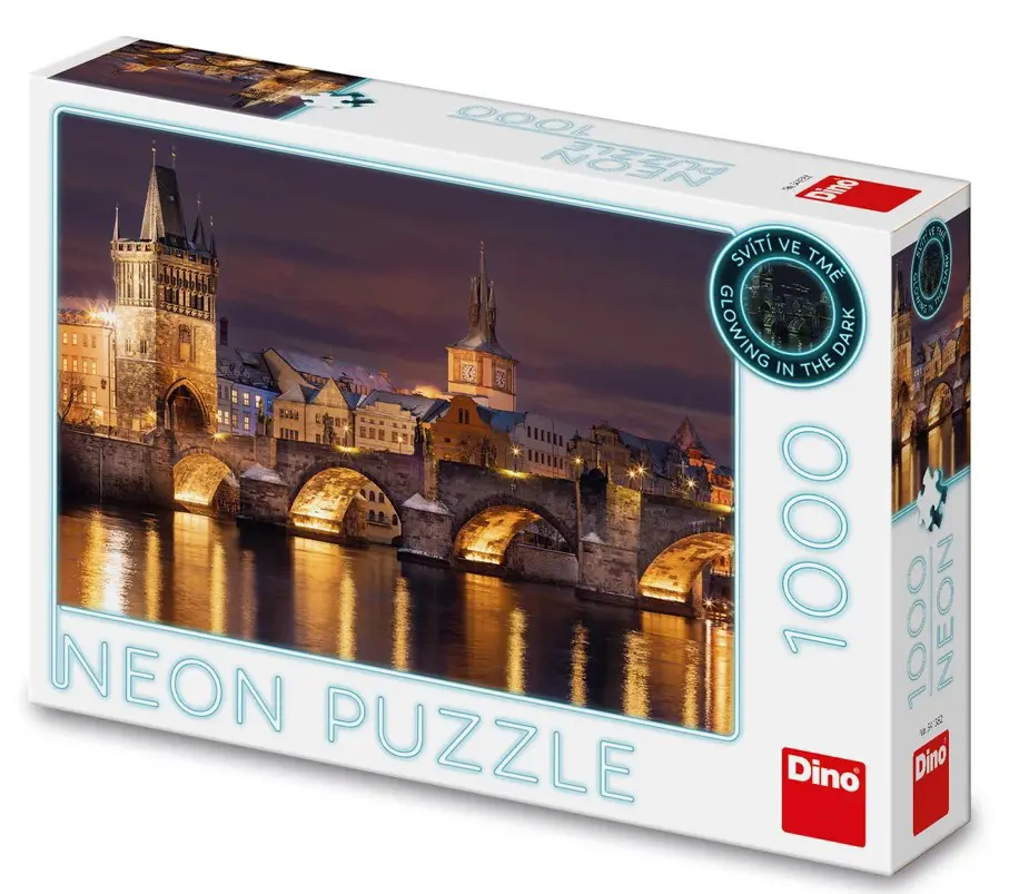 Puzzle Charles Bridge at night neon