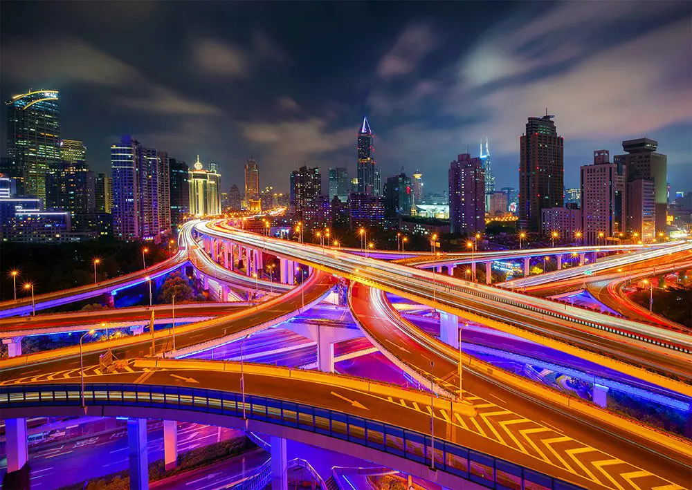 Puzzle Centrul orașului Shanghai noaptea