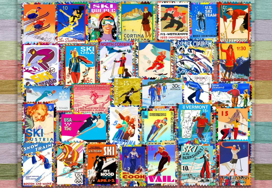 Puzzle Ski Stamp Posters collage