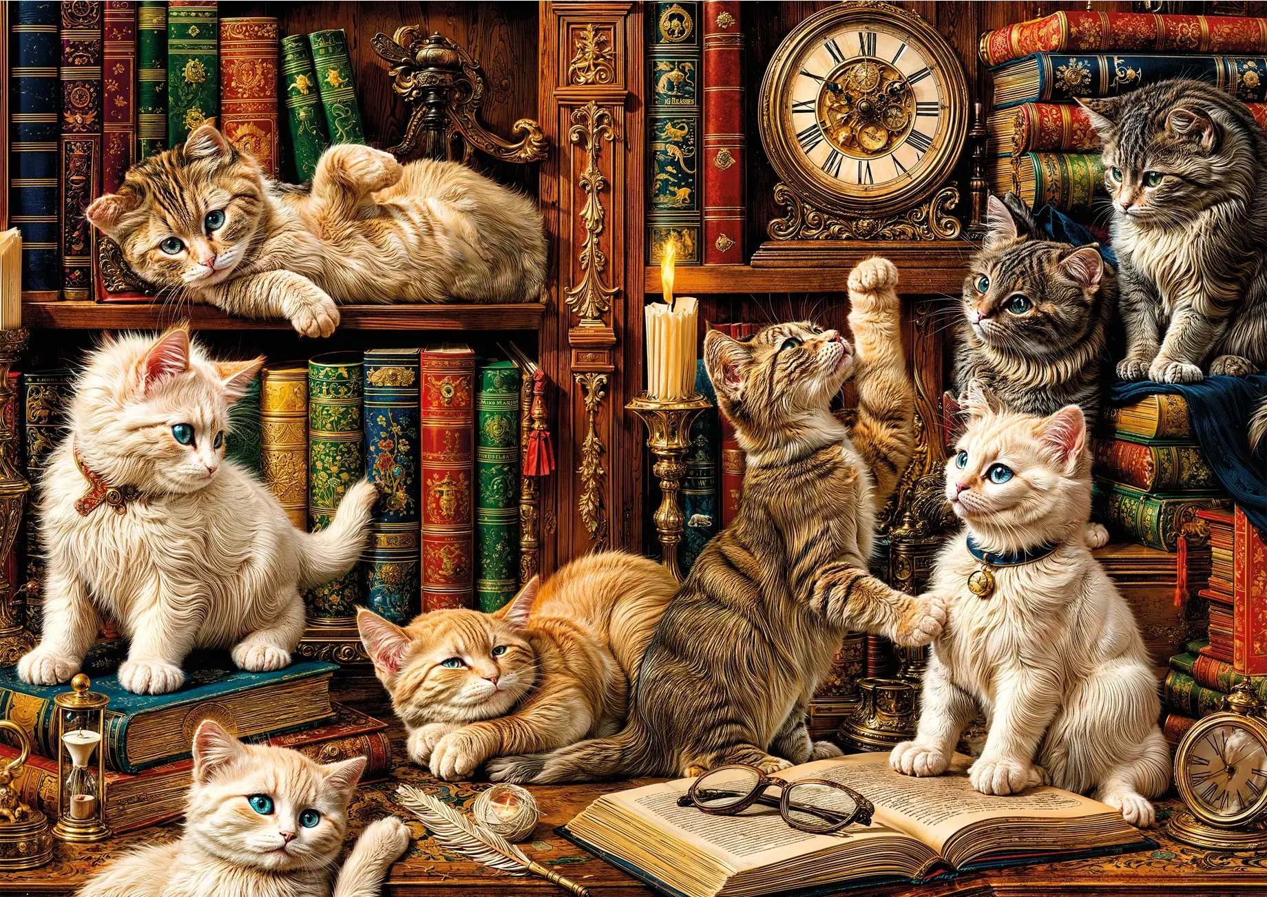Puzzle Cats in the Library