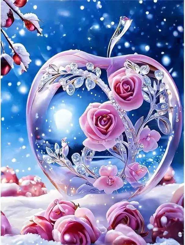 Puzzle Diamantová maľba: Sklenené jablko s ružami 30x40cm