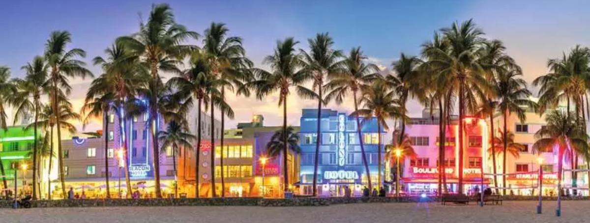 Puzzle Panorama de l'éclat nocturne sur Ocean Drive