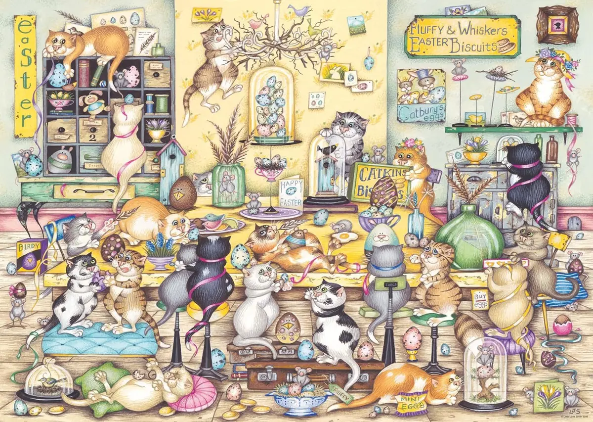 Puzzle  Colecție de epocă: Crazy Cats: Easter Eggstravaganza