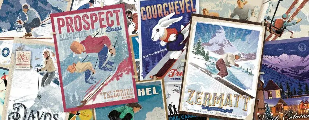 Puzzle Vintage Ski-Poster panorama