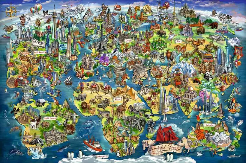 Puzzle Ilustrovaná mapa sveta