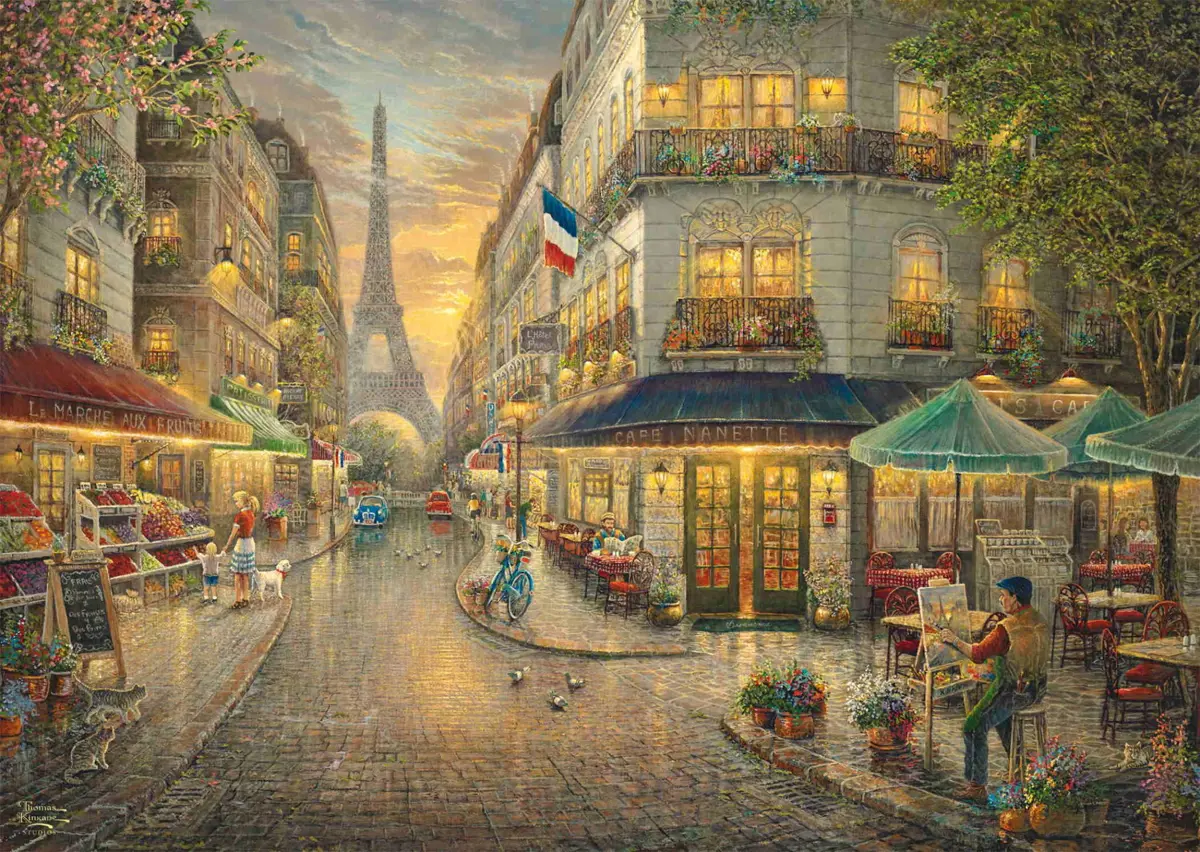 Puzzle Thomas Kinkade: Paris Café - drevené