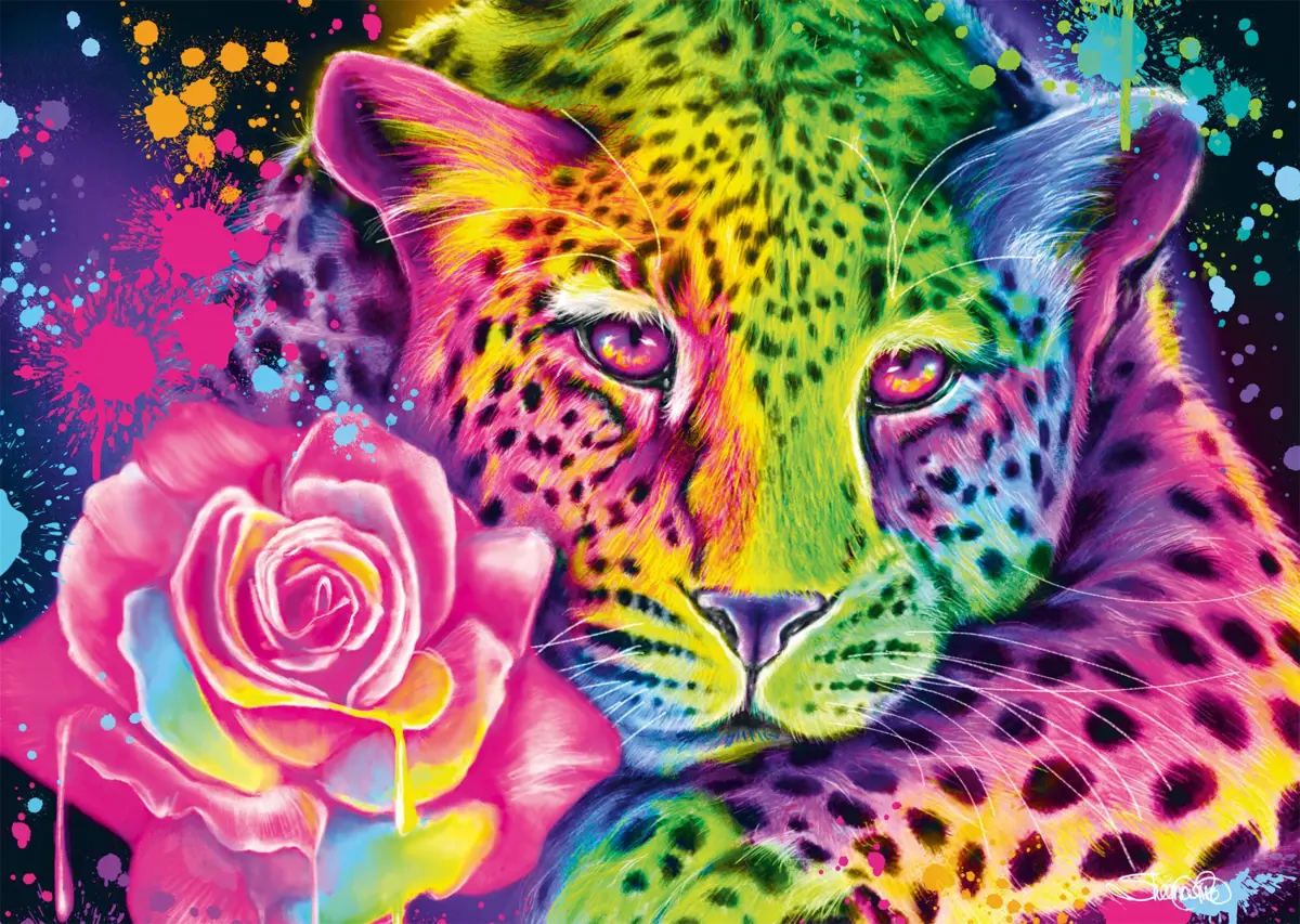 最終値下げ‼️*786　ヒョウ　ブロンズ像　RUNNING LEOPARD Puzzle Sheena Pike: Neon Rainbow Leopard, 1 000 pieces